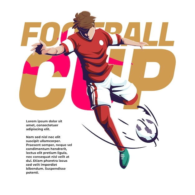 Illustrazione della competizione internazionale di calcio un giocatore calcia la palla verso l'obiettivo
