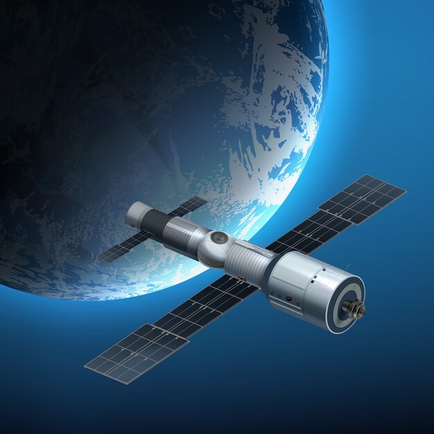 illustration of international space station orbiting over earth