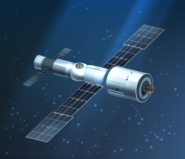 Illustrazione della stazione spaziale internazionale in orbita su sfondo stellato