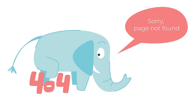 Illustration of internet connection problem concept. 404 error page not found isolated in white background. the funny blue elephant. isolated vector illustration.