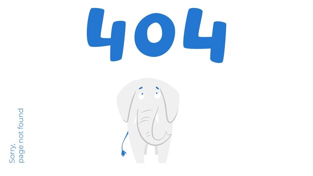 Illustrazione del concetto di problema di connessione a internet. pagina di errore 404 non trovata isolata in uno sfondo bianco. il divertente elefante grigio. illustrazione vettoriale isolato.