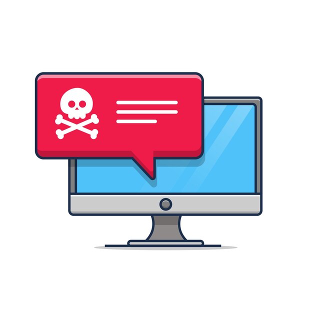 Illustration of internet fraud warning notification icon error on computer desktop