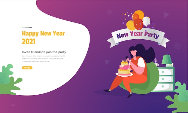 Illustration of inviting friends to a new years party on web banner concept