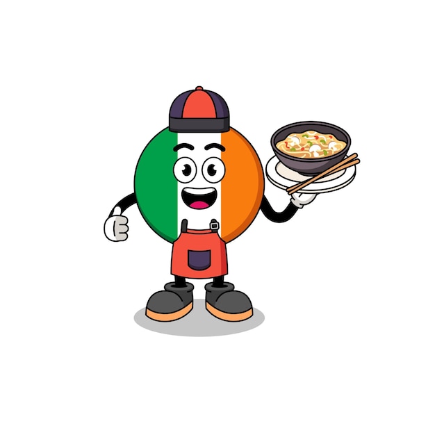 Illustration of ireland flag as an asian chef character design