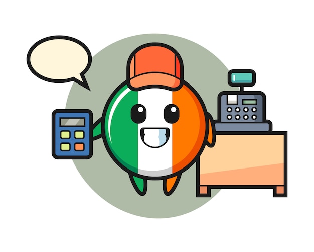 Illustration of ireland flag badge character as a cashier