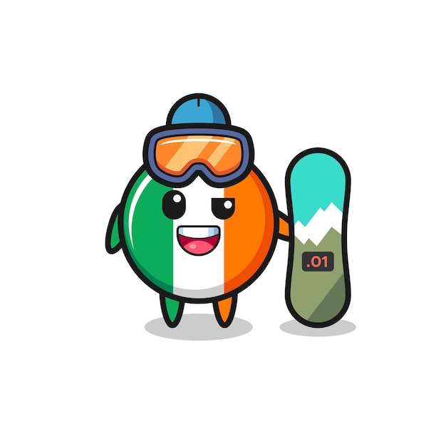 Illustrazione del carattere distintivo della bandiera dell'irlanda con stile snowboard, design in stile carino per maglietta, adesivo, elemento logo