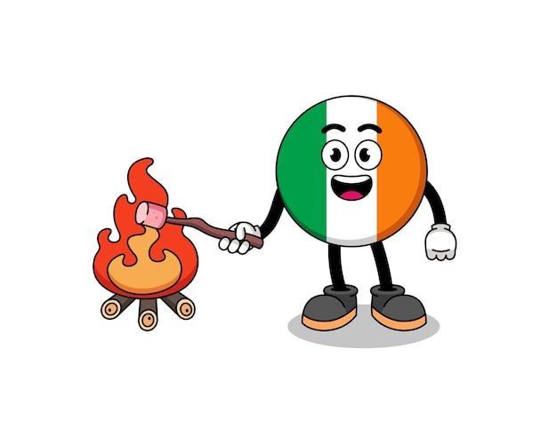 Illustration of ireland flag burning a marshmallow character design