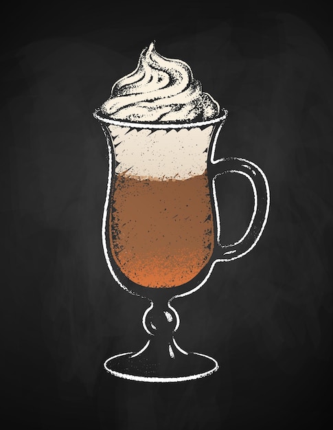 Illustration of Irish coffee cup on black chalkboard background