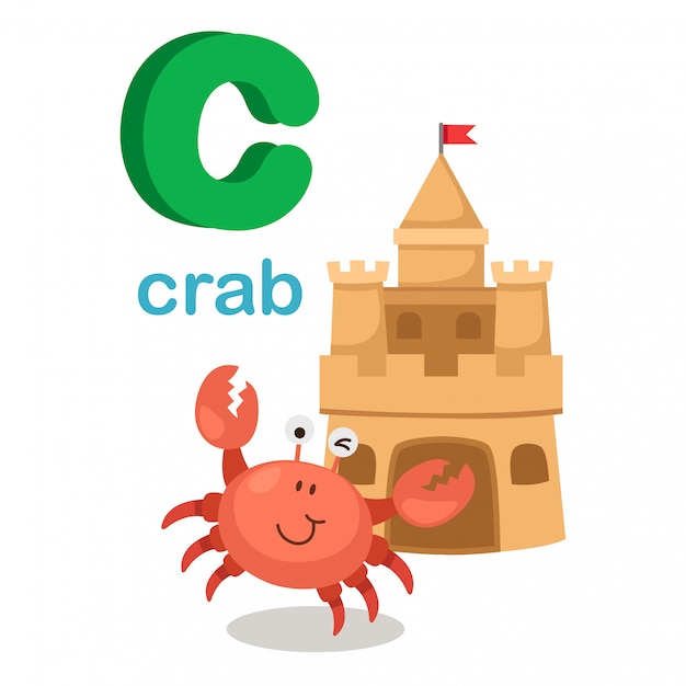 Illustration isolated alphabet letter c crab.vector