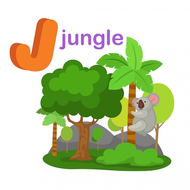 Illustration isolated alphabet letter j jungle