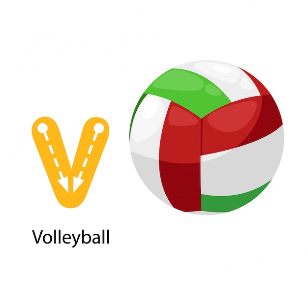 Illustration isolated ALPHABET LETTER V-Volleyball