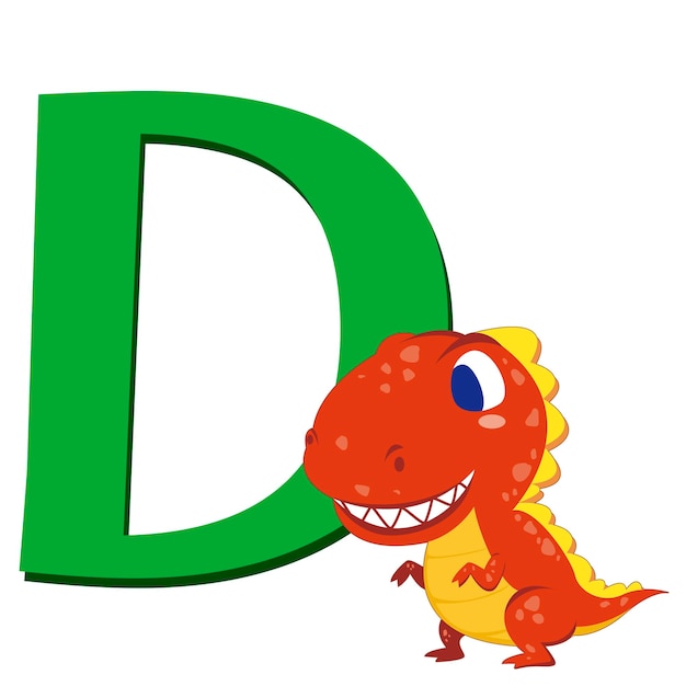 illustration of isolated animal alphabet D with dinosaur on white