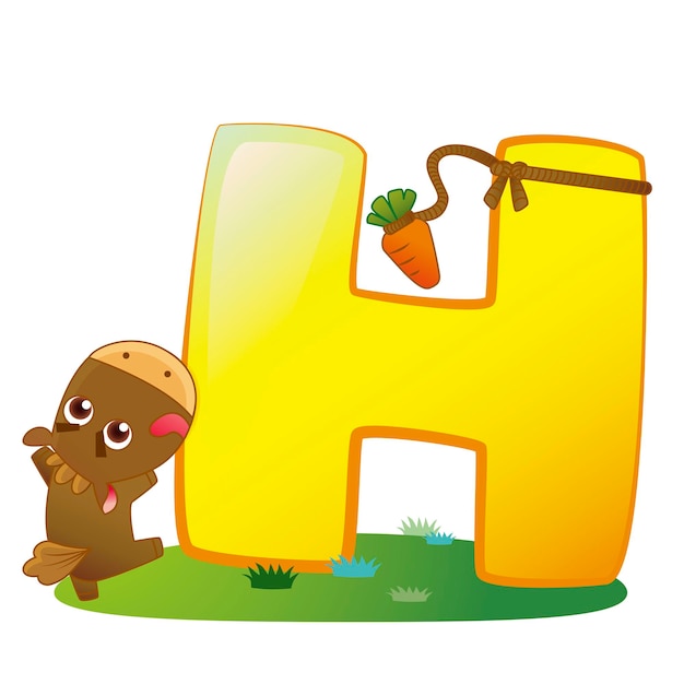 Illustration of isolated animal alphabet h with horse on white