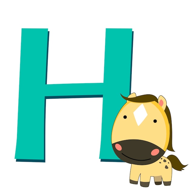 illustration of isolated animal alphabet H with horse on white