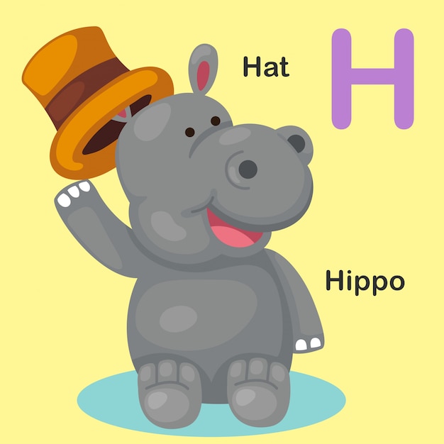 그림 고립 된 동물 알파벳 문자 H-hat, Hippo