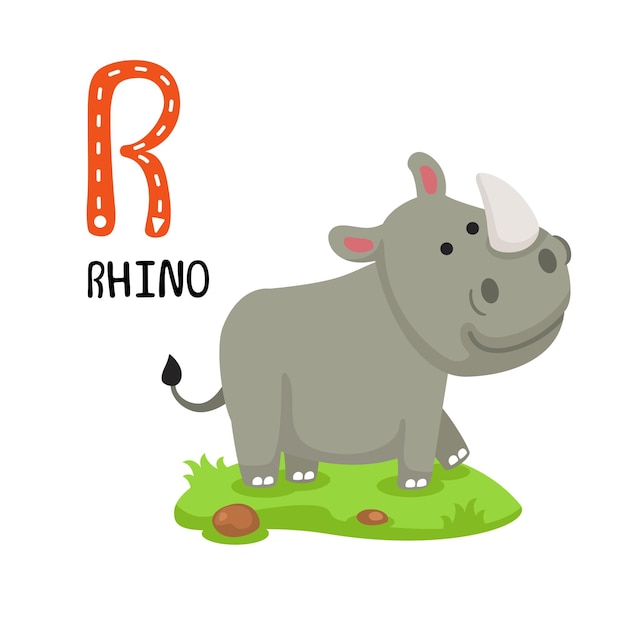 Illustration Isolated Animal Alphabet Letter RRhino