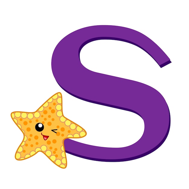Vector illustration of isolated animal alphabet s with starfish on white