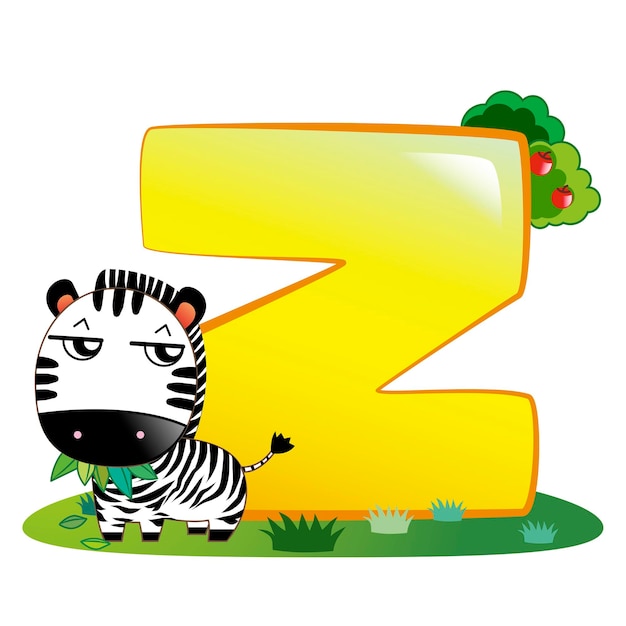 illustration of isolated animal alphabet Z with zebra on white