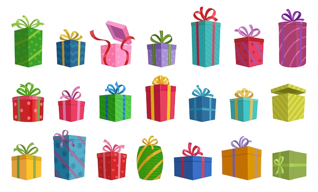 Vector illustration of isolated cartoon icon gift box with ribbon.