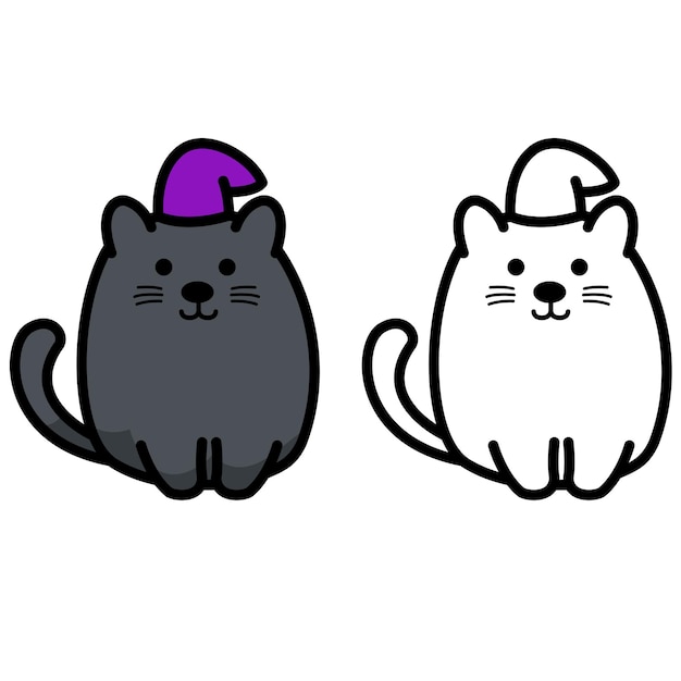 Illustration of isolated colorful and black and white cat with party hat