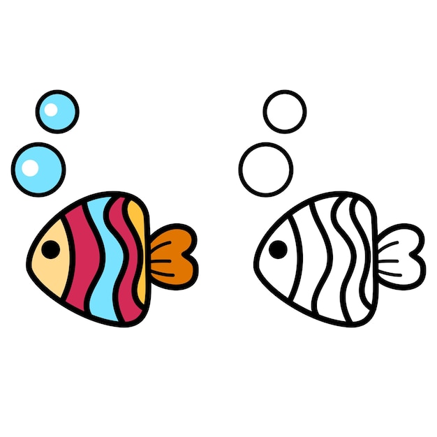 孤立したカラフルな黒と白の魚のイラスト