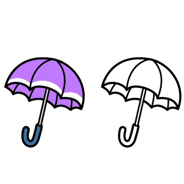 Illustration of isolated colorful and black and white umbrella