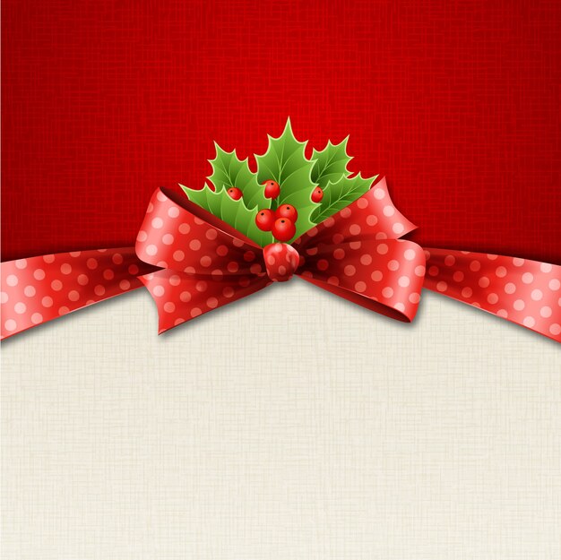 Illustration isolated realistic christmas holly and red bow