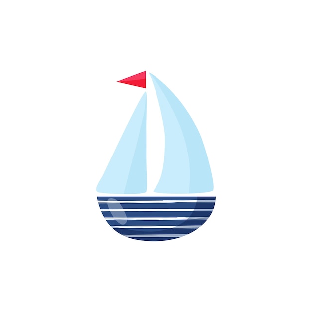 Illustration of isolated a sailboat gliding on white