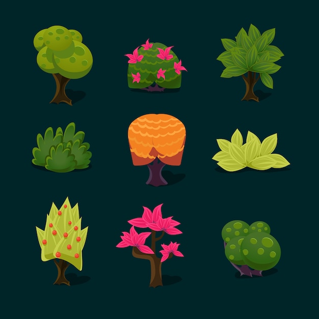 Vector illustration isolated set of cartoon tree