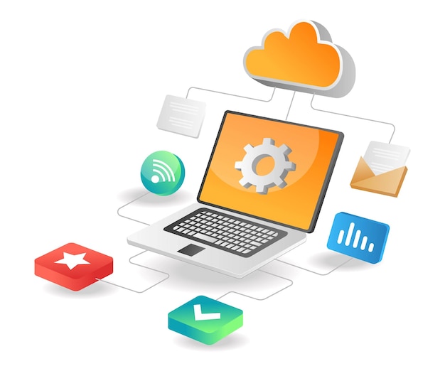 Illustration isometric concept. cloud server data network working process