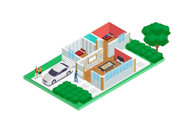 Illustration Isometric Examples of home sketches in 3D