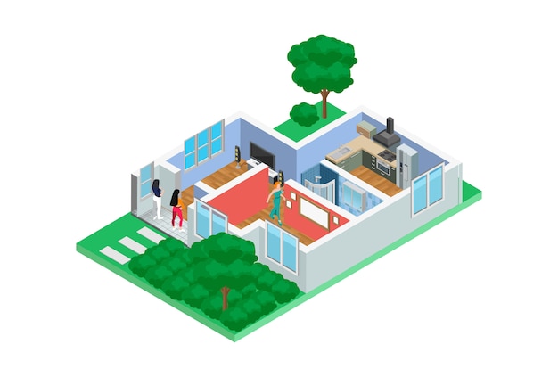 Vector illustration isometric examples of home sketches in 3d