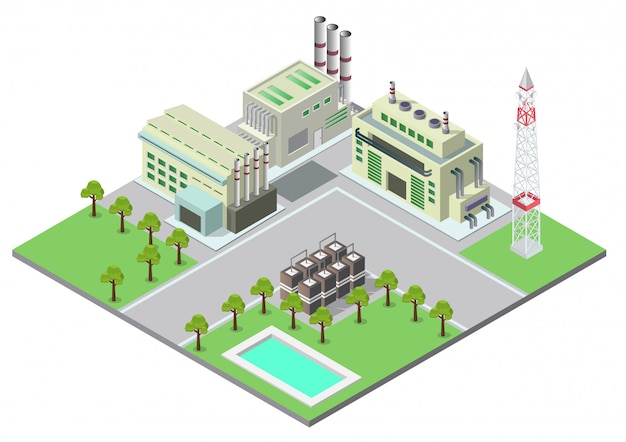 Vector illustration isometric industrial buildings