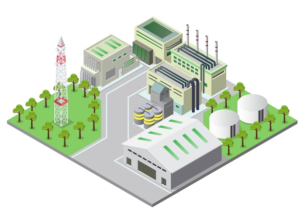 illustration isometric industrial buildings