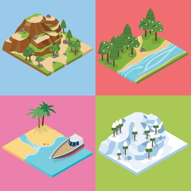 Vector illustration of isometric landscape pack