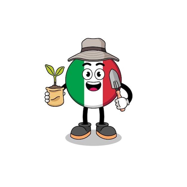 Illustration of italy flag cartoon holding a plant seed character design