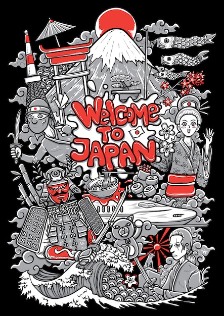 Illustration of japan cultures and landmarks