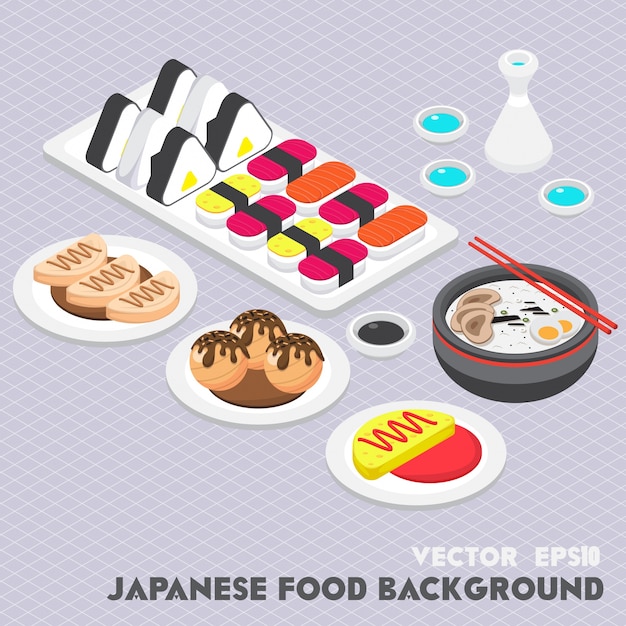 Illustration of japanese food graphic in isometric 3d graphic