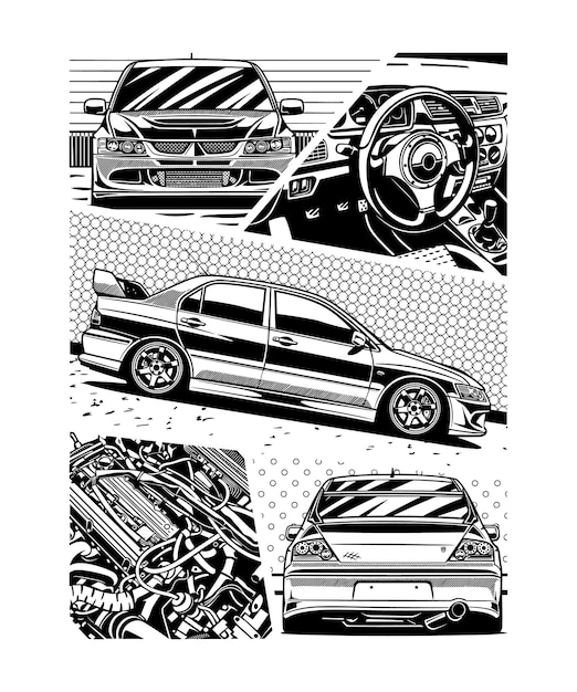 Vector illustration of a japanese high performance sedan manga style