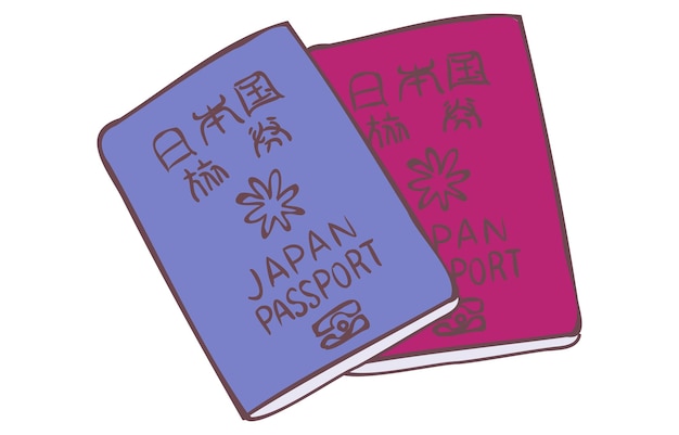 Illustration of Japanese passports in different colorsxATranslation Japan Passport