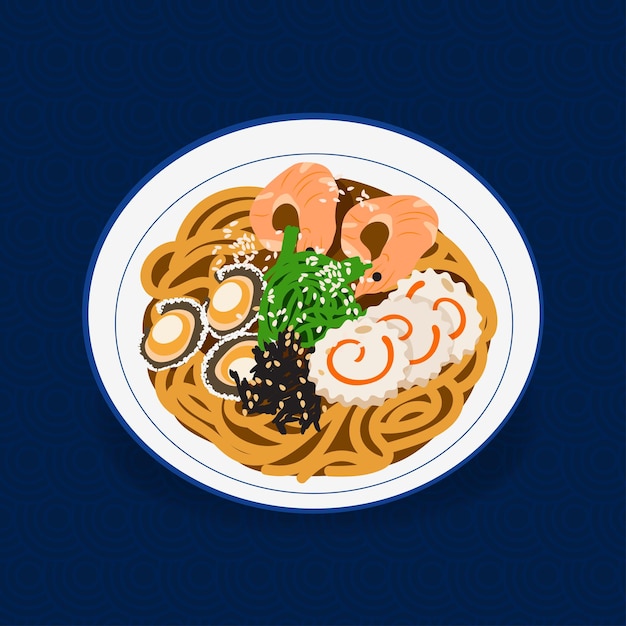 Vettore illustrazione di noodles di ramen udon giapponesi