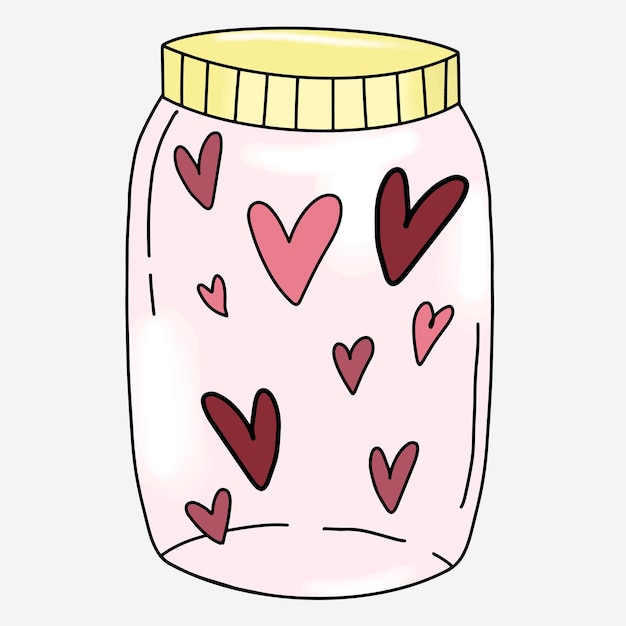 Illustration of a jar with hearts. Boho style glass jar. Cute clipart