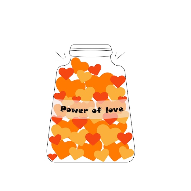 illustration of a jar with hearts with the inscription power in love, for Valentine's Day