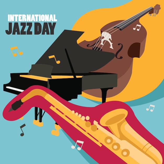 Vettore illustrazione di apparecchiature per musica jazz per celebrare la giornata mondiale del jazz