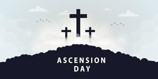 illustration of jesus ascension day with cross symbol in center for banner