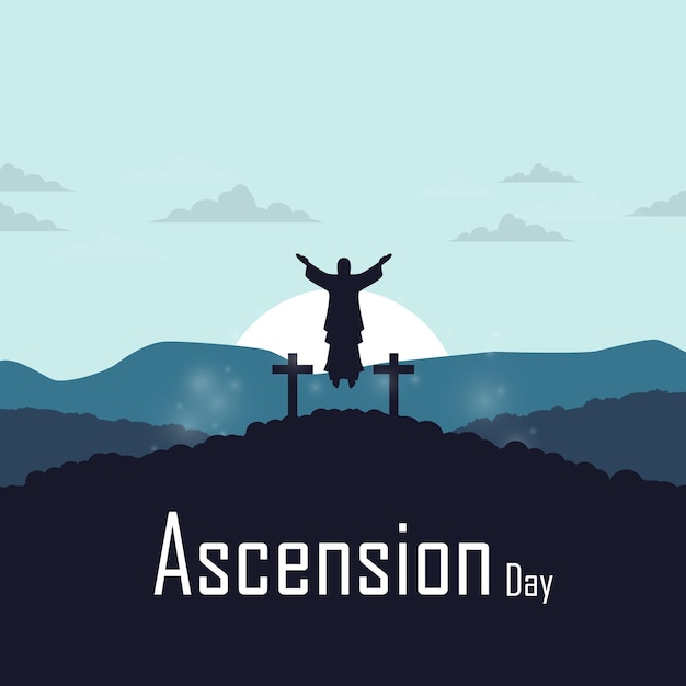 illustration of jesus ascension day with jesus statue symbol rising sun background