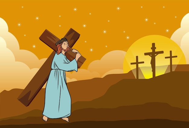 Illustration of jesus carrying the cross into a moment of good friday