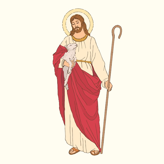 Vector illustration of jesus christ is the good shepherd