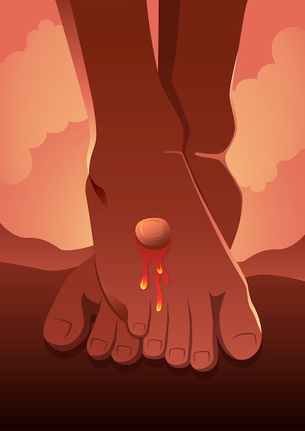 Vector an illustration of jesus feet nailed to a cross