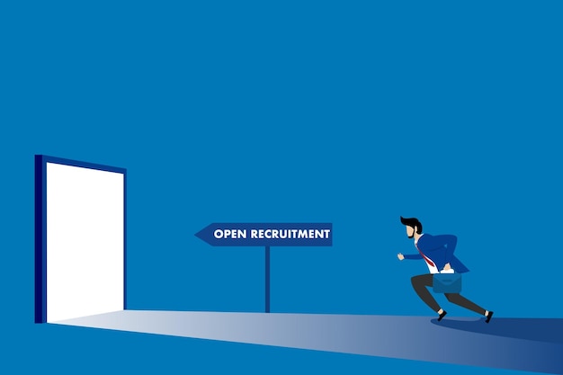 illustration of job vacancies with men running towards the door to conduct interviews.